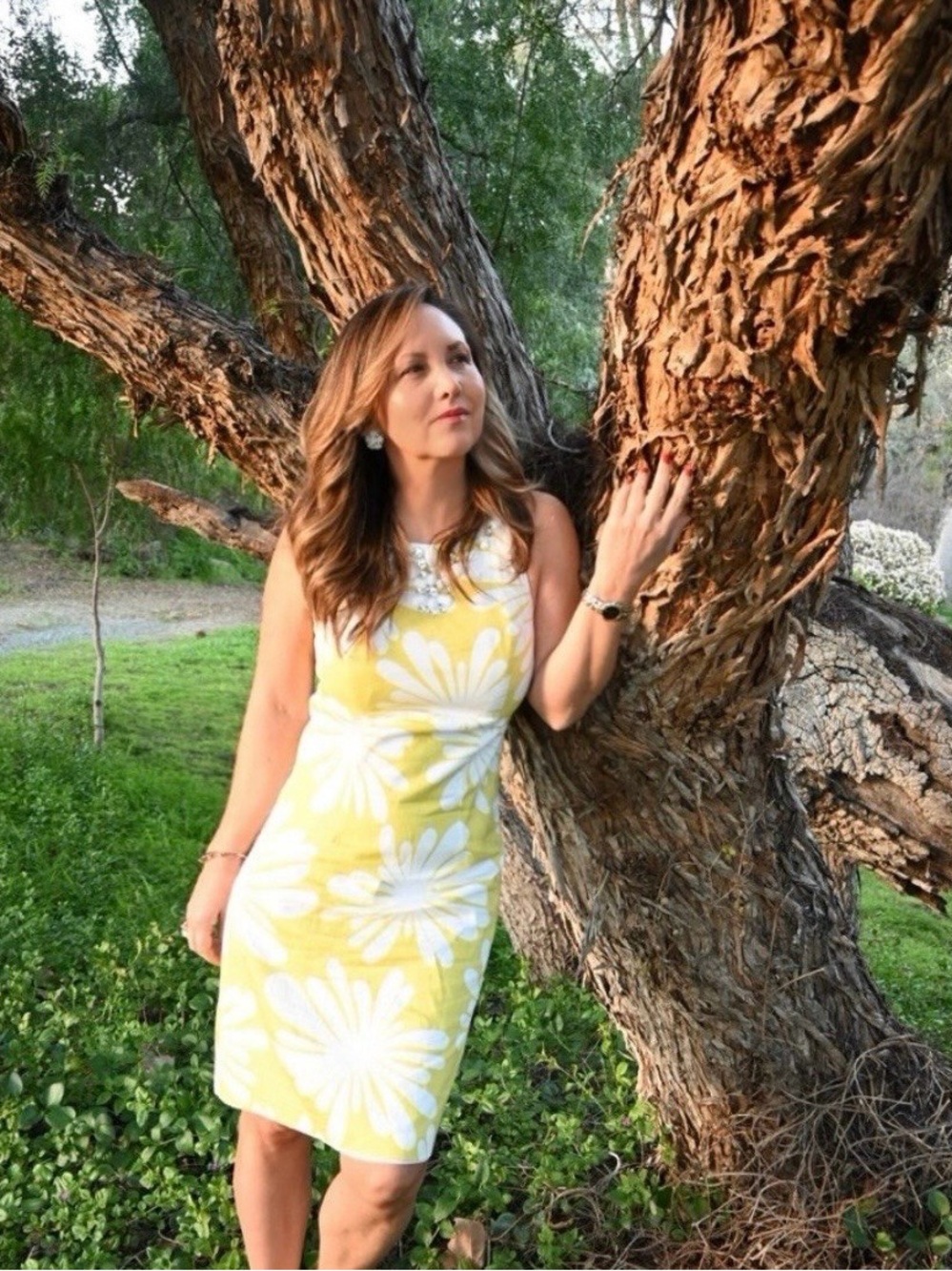 LOFT Yellow & White Floral Midi Sheath Dress